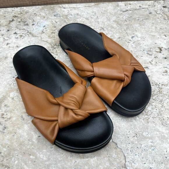 Jenni Kayne Sandals Womens Size 37 US 7 Tan Leather Knot Comfy Slides - Picture 1 of 12